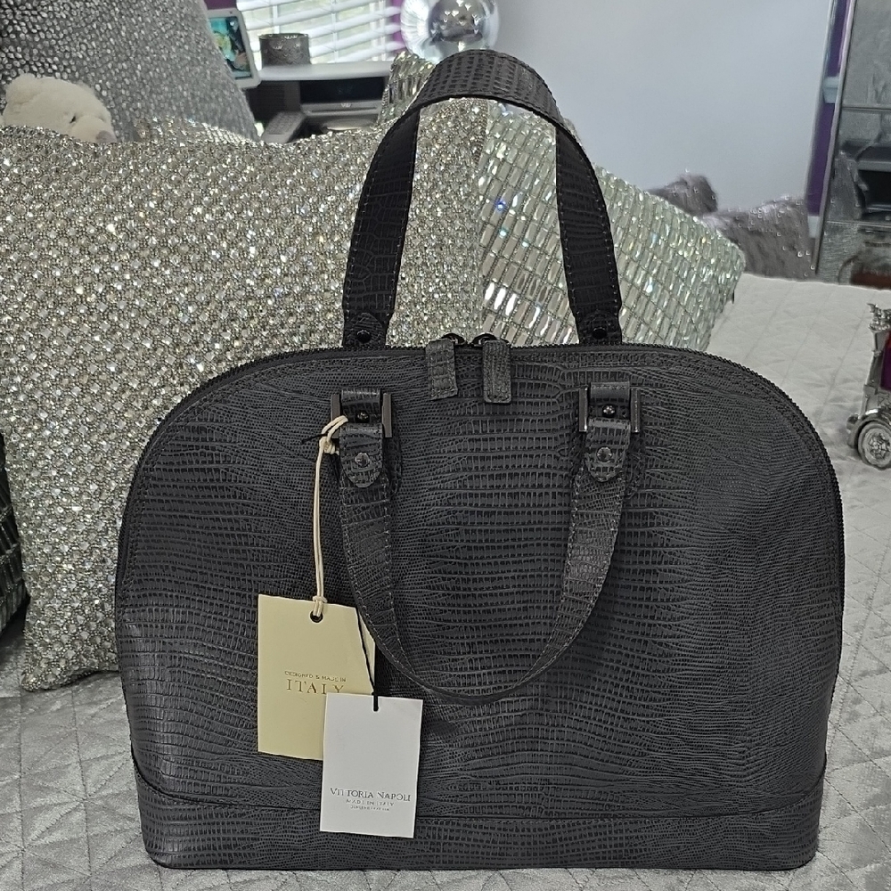 Bugatti Grey Leather Textured Tote Bag